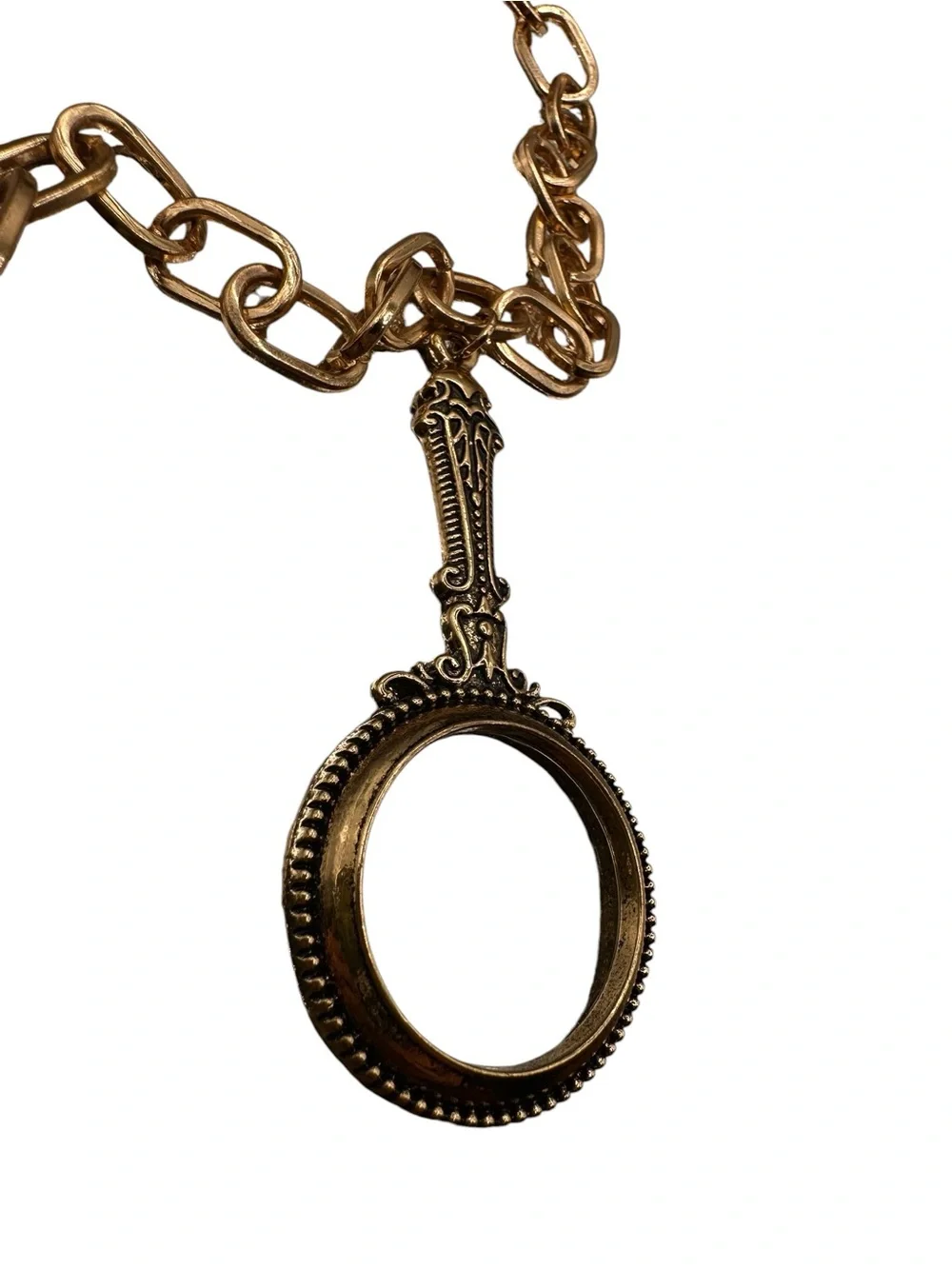 Gold-Tone Decorative Magnifier Pendant Necklace